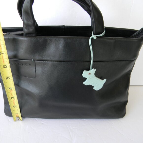 RADLEY LONDON BLACK LEATHER TOTE HANDBAG W/BLUE SCOTTY DOG DETAIL - Picture 8 of 10
